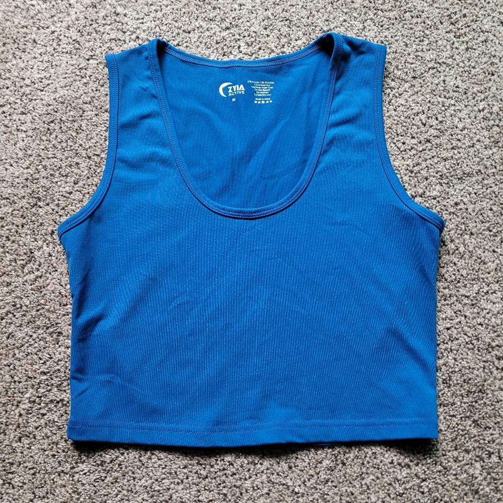Zyia Active Womens Tank Top Cropped Blue M Scope Neck Workout Training Running